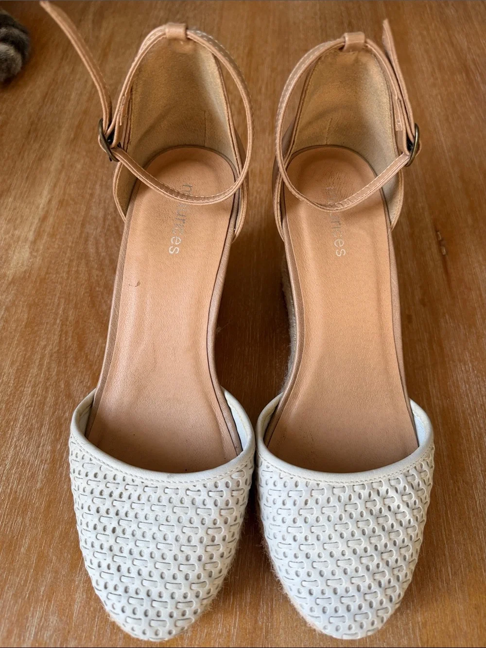 White Textured  Ankle Strap wedge